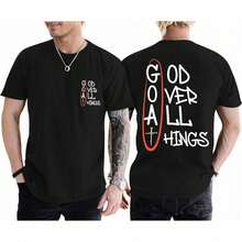 Camiseta Religiosa de Jesús para Hombre "Dios por Encima de Todo", Camiseta con Versículo Bíblico de Fe, Camiseta con Patrón de Cruz NKVT - Negro - Ver 12