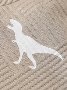 3pcs Casual Minimalist Fashion White Woven Short Sleeve Top, Dinosaur Print Sleeveless Vest, And Brown Shorts Set, Summer Outfit - Multicolor - View 7