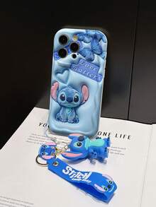 Disney Lilo And Stitch Phone Case : 3D Fluffy Pattern Border Protector Phone Soft Phone Case With A Free Cute Stitch Bracelet Chain Lanyard, Stitch, Lilo, Angel, For Apple 17 Promax 17 Pro 16 15 14 13 12 11 Pro Max XS Max X XR Soft Cover Summer Phone Case - 白色 - 查看 5