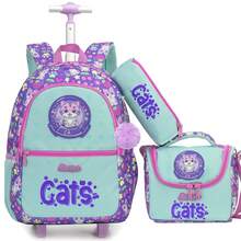 3 pezzi/set Zaino con rotelle per ragazze con borsa a tracolla, zaino scolastico con ruote e stampa carina, bagaglio a rotelle leggero - Borsa a rotelle per ragazze - Visualizzare 16