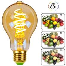 2个/套 可调光复古LED螺旋灯丝灯泡，A60螺旋灯丝灯泡，220-240V 4W 2300K暖黄琥珀色玻璃灯泡，E27灯头，适用于客厅、卧室、餐厅等温馨家居装饰灯，尺寸：2.36英寸 x 4.25英寸 - A60 Spiral - 查看 3
