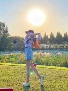 黑色极简休闲遮阳帽，男女通用时尚遮阳帽，高尔夫印花，宽檐防晒，高尔夫球帽，运动帽，夏季马拉松棒球帽，休闲遮阳帽，休闲，时尚，极简，户外旅行 - 彩色 - 查看 10