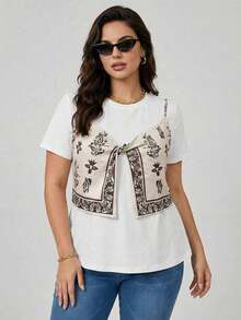 Clasi Camiseta de manga corta con estampado de verano para mujer de talla grande - Multicolor 4 - Ver 3