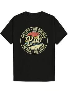 Bob Retro Vintage T-Shirt - The Authentic Bob Graphic Tee, 220gsm Heavyweight Fabric, Soft And Comfortable For Casual Everyday Wear, Perfect Birthday And Anniversary Gift For Men And Women, Classic Crew Neck Fit - 黑色 - 查看 1