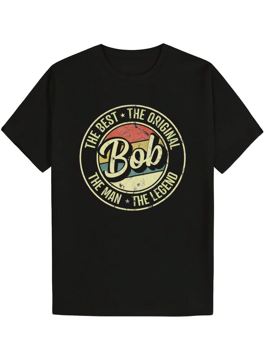 Bob Retro Vintage T-Shirt - The Authentic Bob Graphic Tee, 220gsm Heavyweight Fabric, Soft And Comfortable For Casual Everyday Wear, Perfect Birthday And Anniversary Gift For Men And Women, Classic Crew Neck Fit - 黑色 - 查看 1