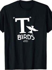 1 Piece Of Fashionable Casual T-Shirt For Men And Women - Grease - T Birds. Versatile, Easy To Match, Suitable For Daily Wear, Urban Style, Vacation Wear, Weekend Wear. - 黑色 - 查看 6