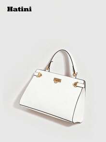 Hatini Unisex Design Fashion Handbag, Versatile Orange Large Capacity Square Bag, Artificial Leather Crossbody Bag With Adjustable Strap - 白色 - 查看 5