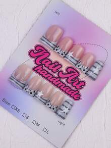 Bộ 10 móng giả Y2K Nails Chic Duckbill - Làm thủ công, móng màu hồng, móng màu đen, móng kiểu Pháp đen trắng, thiết kế hoa 3D và nhẫn bạc 3D thủ công, nghệ thuật vẽ móng hoa chấm bi 3D, thiết kế chấm bi và sọc ngựa vằn đen vẽ tay, đá rhinestone bạc lấp lánh và trang trí nhẫn bạc. - Xám - Xem 3