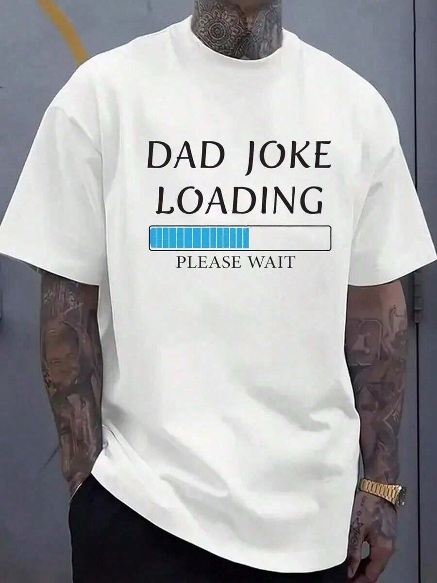 Funny Dad T-Shirt By Menslim, Men's Crew Neck T-Shirt, White Printed T-Shirt, Top, New Spring And Autumn Printed T-Shirt, Fashionable Printed T-Shirt, Urban Style Clothing, Urban Hip-Hop Style, CuteFashion Easter Gift - 白色 - 查看 1