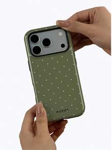 GIIPPA 1件橄欖綠底色配淡粉色波點圖案設計，Phone 17 Pro Max 手機殼，相容於 Phone 16 Pro Max、15 Pro Max、14 Pro Max，韓式高端時尚趣味手機殼，相容於 11/12/13/14/15/16 Pro Max Plus，優雅設計適合男女使用，復活節、婚禮季和生日送給女友的完美禮物！ - 橄欖綠 - 查看 3