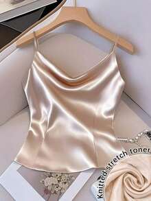 Chaleco sin mangas de mujer de tela tejida brillante, ajuste ceñido, apto para uso diario y para capas, primavera/otoño/invierno - Albaricoque - Ver 1