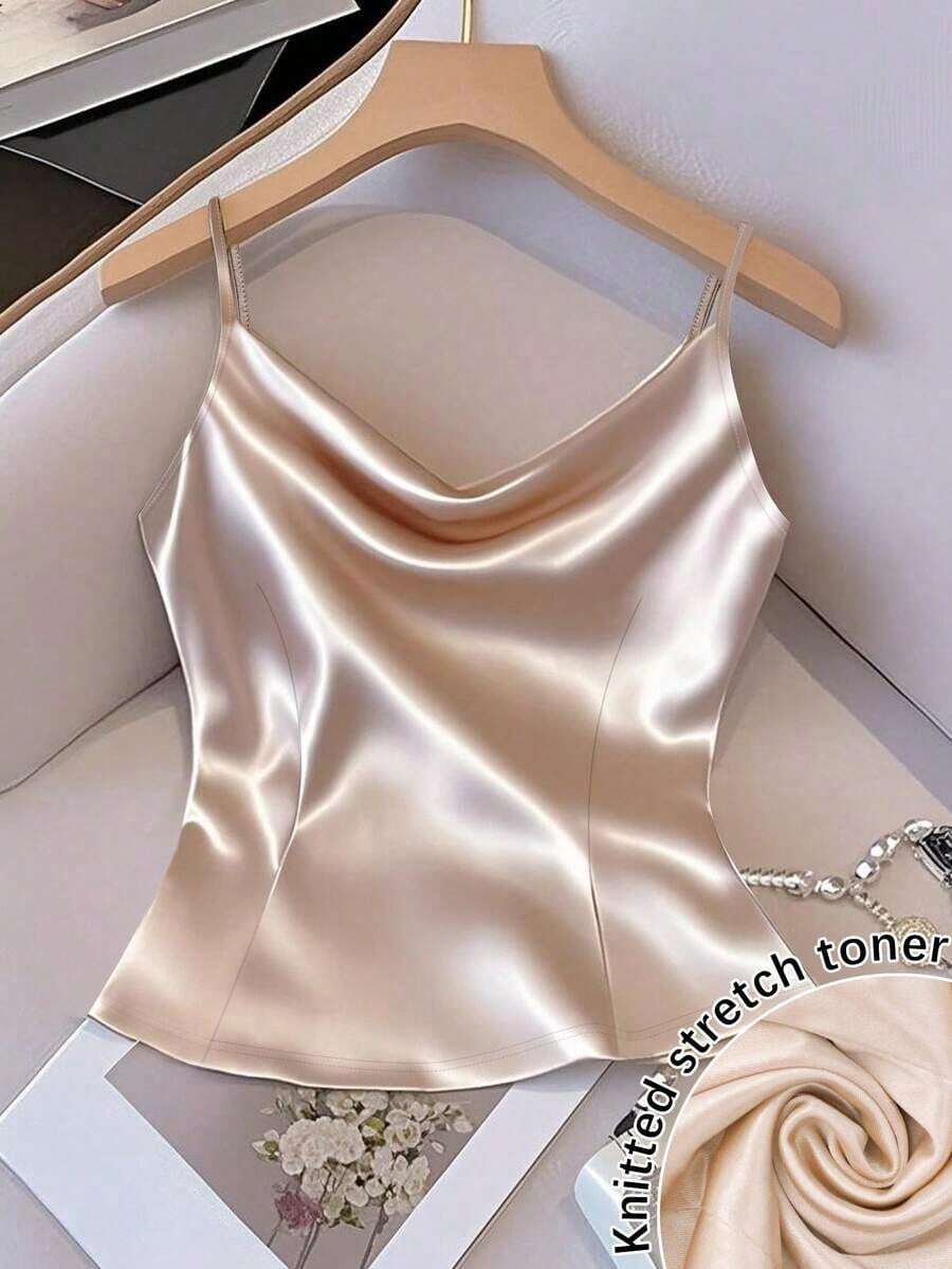 Chaleco sin mangas de mujer de tela tejida brillante, ajuste ceñido, apto para uso diario y para capas, primavera/otoño/invierno - Albaricoque - Ver 1