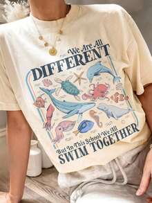 Camiseta "Todos Nadamos Juntos", Camiseta para Maestros de Regreso a Clases, Camiseta con Estampado de Animales Marinos para el Aula, Camiseta con Estampado de Tortuga Submarina, Camiseta de Algodón 100% de Manga Corta, Estilo Clásico, de Algodón Grueso, Camiseta con Estampado Gráfico, Top Casual de Manga Corta para Mujer, Camiseta de Algodón. - Blanco - Ver 11