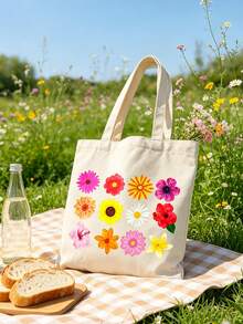 Conjunto de Bolsa de Lona Floral Tropical Colorida e Nécessaire com Zíper, Bolsa Estampada Vibrante com Hibiscos, Girassóis e Margaridas com Nécessaire Correspondente, Bolsa de Ombro Feminina, Sacola de Compras Reutilizável Leve para Praia, Viagem, Trabalho e Escola, Cabe Livros, Laptops e Itens Essenciais Diários, Nécessaire Adequado para Cosméticos - Multicolorido - Visão 9