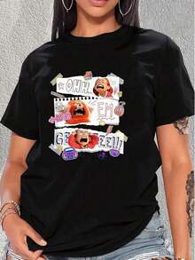 Vibrant Graphics Showcasing An Expressive Girl Alongside A Playful Red Panda, Symbolizing Youthful Energy, Excitement, And A Free Attitude, With Colorful Details Evoking Fun And Spontaneity. Comfortable Casual Women's T-Shirt For Everyday Wear. - 黑色 - 查看 6