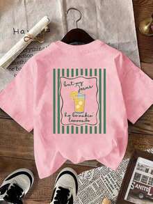 Camiseta de cuello redondo de manga corta con estampado de limón y letras - Suave, transpirable, micro elasticidad, parte superior casual para verano y primavera - Ropa de mujer con ajuste regular Camiseta gráfica para mujeres - Rosa Fucsia - Ver 2