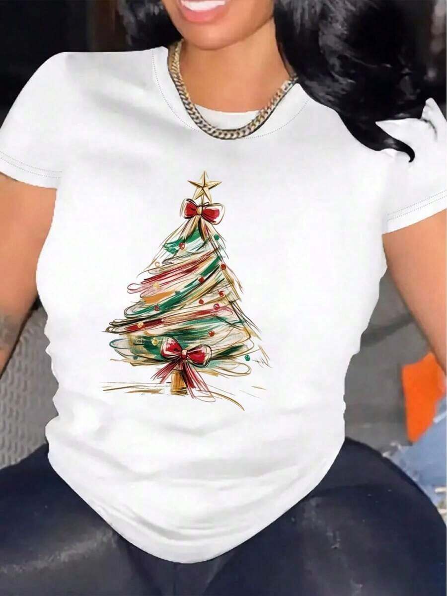 Camiseta Casual de Manga Corta para Mujer, 1 pieza, 100% algodón grueso - Cuello redondo cómodo, top suave y bonito, camiseta de algodón puro para mujer. - Blanco - Ver 1