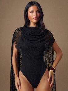 Body ajustado con cuello redondo y cinta color borgoña para mujeres, adecuado para graduación, ocasiones formales, fiesta de cóctel, cita romántica, capa base de otoño/invierno, fiesta, discoteca, reunión formal, salida nocturna, Halloween, Navi - Negro - Ver 2