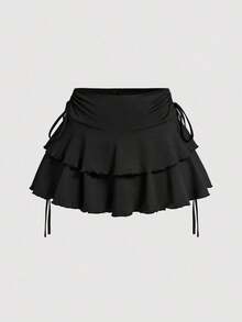 Tall Falda de pastel con cintura de cordón para el verano - Negro - Ver 10