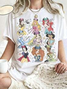 Disney Cartoon Princess Dress Photo Printed T-Shirt, Suitable For Daily Wear, Easy To Wear In Summer, Micro-Elastic, Soft Round Neck Casual Daily Shirt, Round Neck Summer Sweatshirt, Both Men And Women, Loose Version, Holiday Gifts.--Disneys Disneyland Paris The Magic Kingdom Disneyesque The House Of Mouse Mickey Mouse Empire Modest Summer Outfits Take That T Shirt Summer Coord Tops For Women Summer Summer Clothes Women Summer Clothes Summer Tops Summer Tops Women Summer Co Ord Summer Top Summer Outfits White Top Black Top Holiday Outfits For Women  Tops For Women Summer Holiday Gifts Valentine's Day Gifts Earth Day Gifts Oktoberfest Gifts Summer Bank Holiday Gifts - 白色 - 查看 1