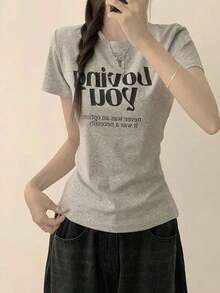 Women's Short-Sleeved T-Shirt, Round Neck, Loose Fit For Summer - 淺灰色 - 查看 7