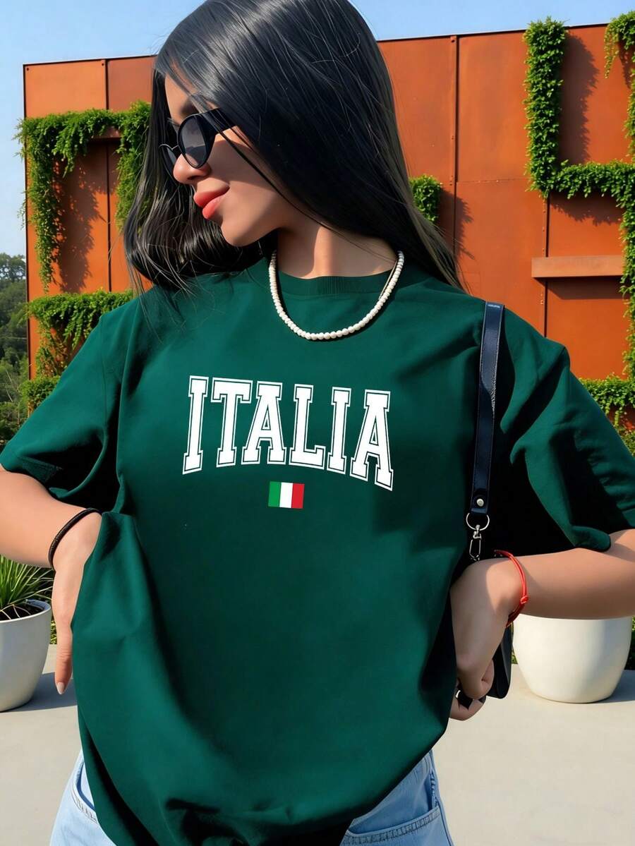 Y2K Summer Casual Style, New Arrival, Elegant And Chic Figure-Flattering Short Sleeve Top - Green - View 1