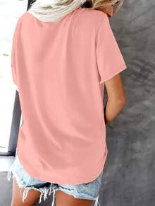 Women's Summer T-Shirt, Round Neck, Loose Fit, Breathable And Printed - Short Sleeve T-Shirt With Butterfly Print - Breathable Casual Blouse Suitable For Spring And Summer Casual Outfits And Layering - Pink T-Shirt For Women, Cool And Breathable, Suitable For Holiday Travel, Outdoor Activities, Daily Gifts And Leisure At Home (2XL-4XL). - 粉色 - 查看 2