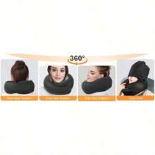 [Hat-Attached Neck Pillow]Foam Travel Pillow Office Or Car Use During Long Flights Includes Eye And Earplugs; Portable And Foldable Deep Relaxation - Xám (Không lông) - Xem 7