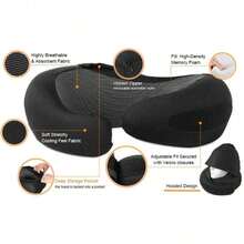 [Hat-Attached Neck Pillow]Memory Foam Travel Pillow Perfect For Office Or Car Use During Long Flights Includes Eye Mask And Earplugs; Portable And Foldable For Deep Relaxation - Gray (Hoodless) - View 11