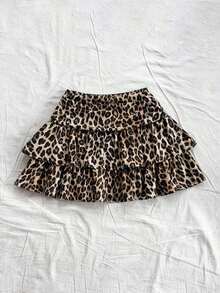 mini casual con volantes de doble capa y estampado de leopardo vintage para mujer, ideal para otoño, disfraz de leopardo, disfraces de Halloween, Acción de Gracias, Homecoming, Navidad, estilo hippie, princesa, fiesta sexy - Multicolor 3 - Ver 3