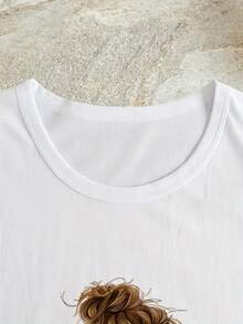 Temática de Festival: Camiseta Estampada de Manga Corta para Mujer: Calavera - [Blanco] - Ver 3