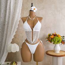 2026 Nuevo y Sexy Traje de Baño de Dos Piezas de Malla Brillante para Mujer - 9406 Rosa - Ver 4