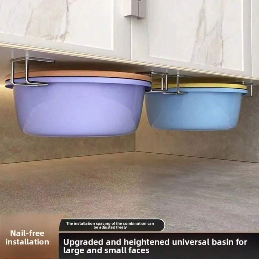 4pcs Stainless Steel Pot Lid Rack, Sponge Holder Drainer, No Drilling Required Organizer, Sink Cover Bracket, Wall-Mounted Storage Rack, Suitable For Kitchen Cabinet, Entryway Furniture, Essential Kitchen Item, Home Decor - Multiple Styles - View 1