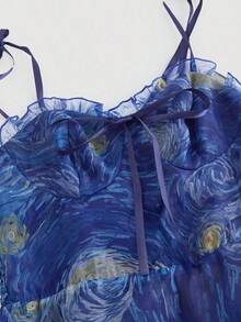 MOD Vestido largo con estampado de la pintura del Cielo Estrellado de Van Gogh en azul para mujeres, vestido de fiesta, conjunto de vestido de múltiples piezas, vestido floral para mujeres, vestidos elegantes para mujeres, vestido de tres usos, vestidos elegantes para fiestas, vestido de playa, vestidos de vacaciones para mujeres - Azul - Ver 8