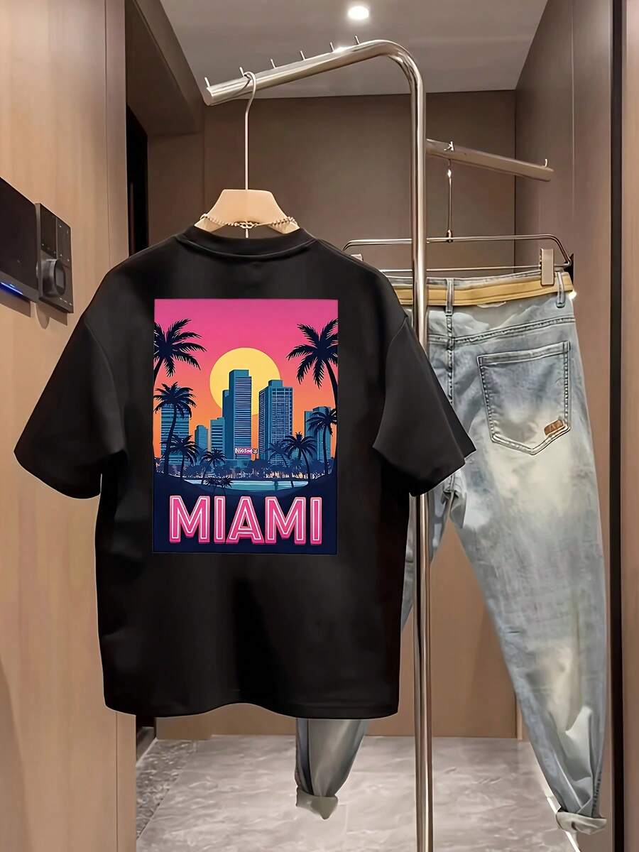 Nueva camiseta de manga corta para mujer de 180 g,% algodón - Camiseta casual versátil con estampado de verano para hombre - Camiseta con estampado de verano para parejas - Unisex - Regalo para vacaciones - Negro - Ver 1