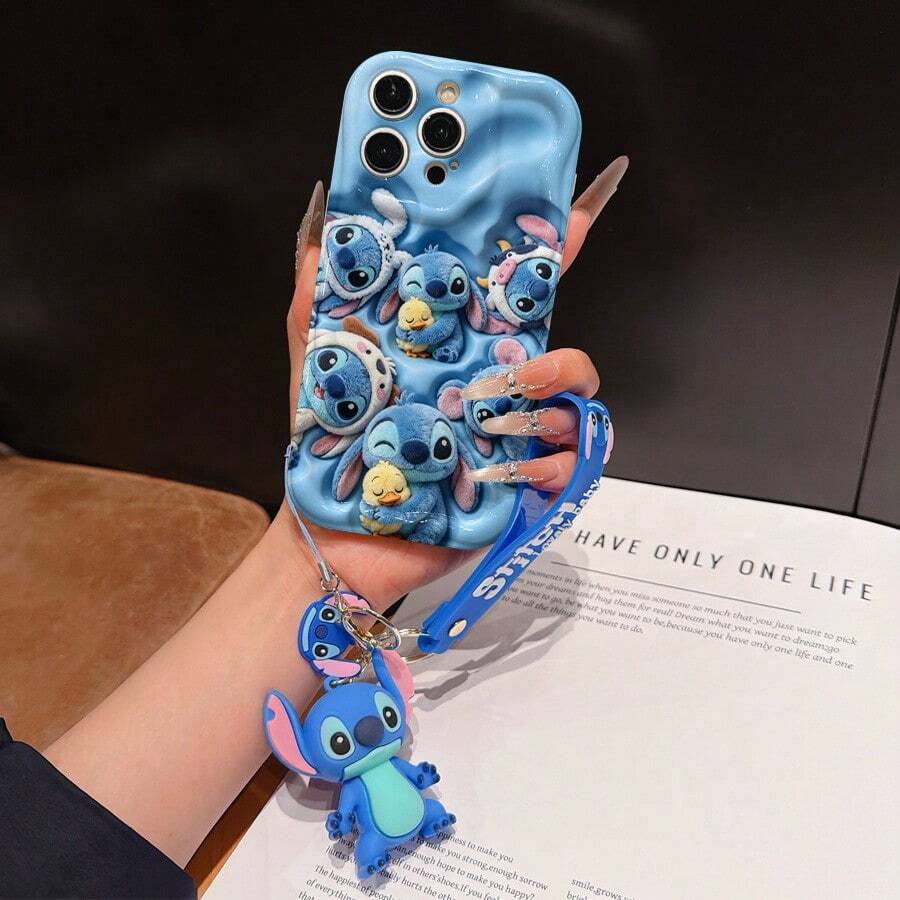 Disney Lilo And Stitch Phone Case : 3D Fluffy Pattern Border Protector Phone Soft Phone Case With A Free Cute Stitch Bracelet Chain Lanyard, Stitch, Lilo, Angel, For Apple 17 Promax 17 Pro 16 15 14 13 12 11 Pro Max XS Max X XR Soft Cover Summer Phone Case - 白色 - 查看 1