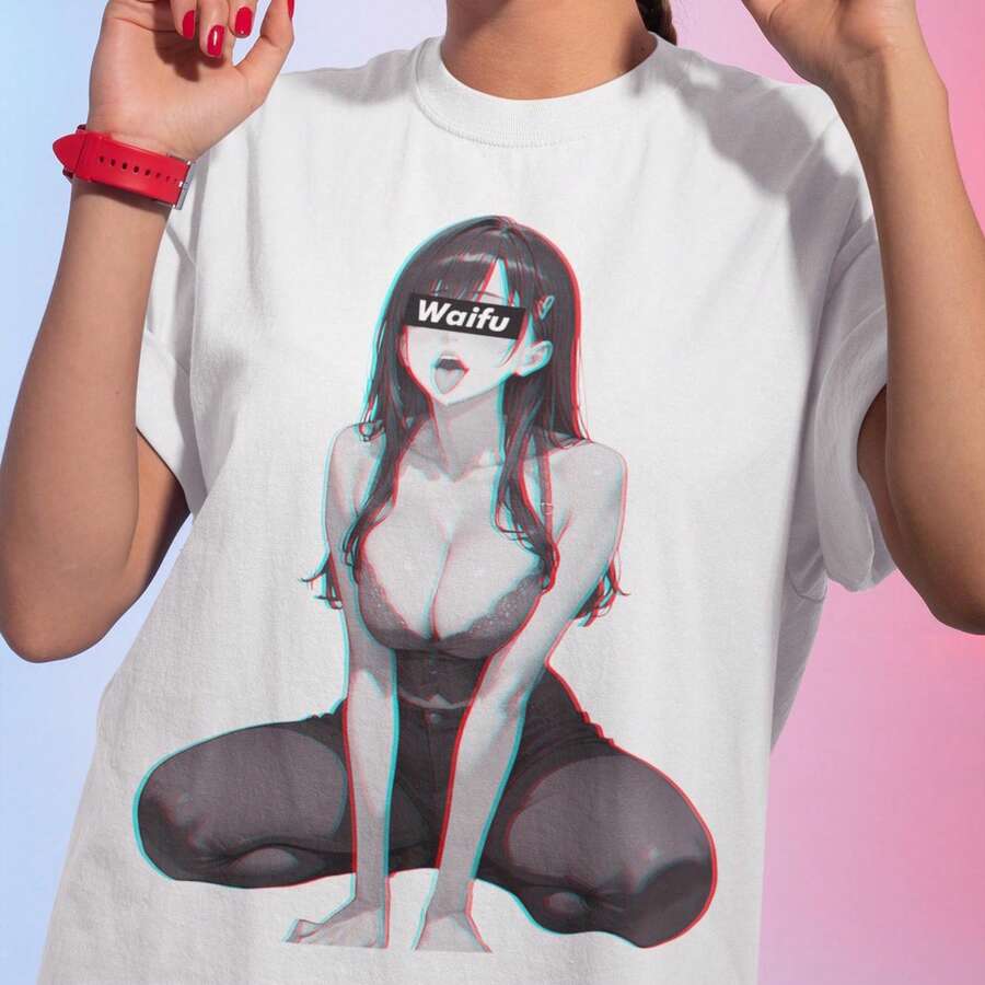 Camiseta con estampado de waifu, chica anime, algodón suave T1EE - Blanco - Ver 1
