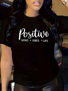Nueva Camiseta Creativa con Estampado de Letras - Negro - Ver 7