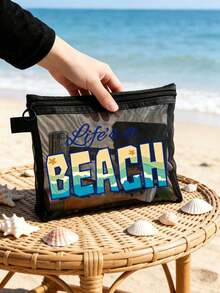 印有“Life Is A Beach”标语的沙滩网眼包，便携式化妆包，可装口红和粉扑，沙滩主题洗漱包，透明大容量旅行化妆品收纳包，夏威夷风网眼化妆包，是海滩度假、购物的理想之选，也适合假日、健身、母亲节、情人节、教师节、女性旅行、短途旅行和日常出行。 - 彩色 - 查看 4