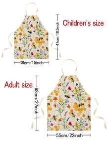 1pc Bee & Floral Pattern Single-Sided Printed Apron, Unisex Home Kitchen Neck-Tie Apron, Home Decor Cooking Protective Apron - Multicolor - View 3
