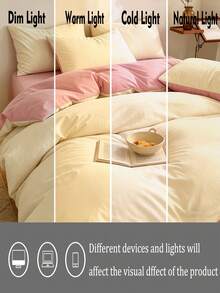 3pcs Light Yellow & Pink Bedding Set, Includes 1 Duvet Cover & 2 Pillowcases, Soft & Comfortable Home Textile, Available In Multiple Colors, Suitable For Dorm Rooms, Simple & Fashionable Bedroom Decor, Machine Washable, No Filling - Light Yellow - View 5