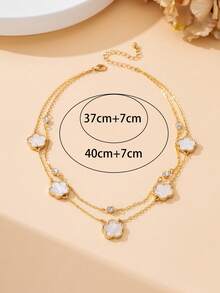 1pc Luxurious Hollow Sparkling Delicate Lucky White Clover Pendant Multilayer Necklace For Women - White - View 6