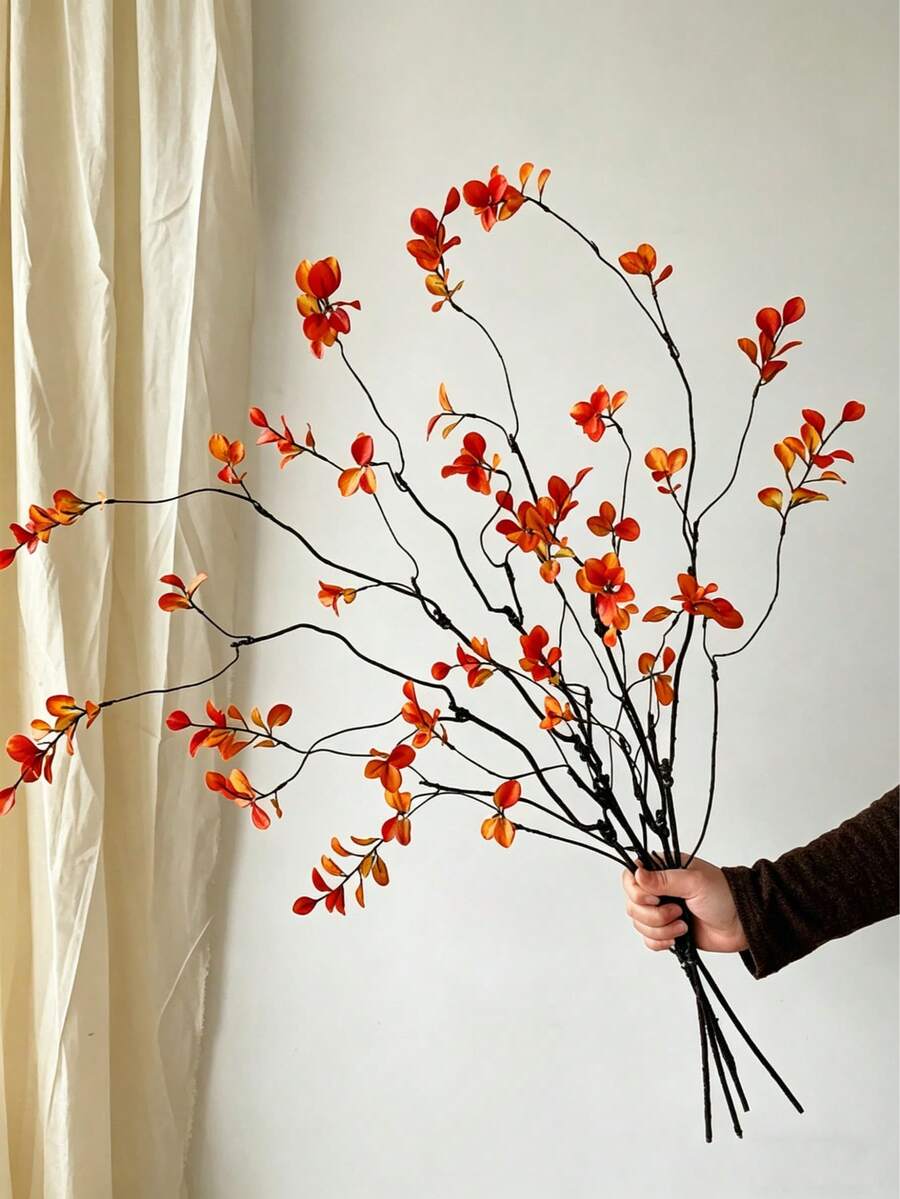4/7/13pcs Artificial Ficus Leaves, Long Stem - Ideal For Flower Arranging, Home & Office Decor - Can Be Used As Vase Filler And Bouquet Accent - Perfect For Home Decor, Office Decor And Mother's Day Gift.Simulation Short Branch Small Autumn Leaf - Multicolor - View 1