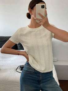 Camiseta de manga corta de unicolor casual para mujer, verano - Blanco 2 - Ver 4