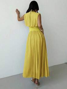 elegante de cuello alto y cintura ceñida con silueta evasé para mujer, vestido de verano, ropa de primavera/verano, atuendo de playa, para ir al trabajo, elegante, sexy, vacaciones, playa, bohemio, Hawái, festival de música, romántico, cit - Amarillo - Ver 2
