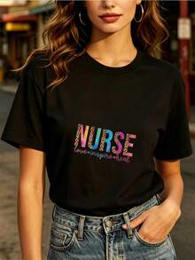 Fashionable Everyday T-Shirt - Soft Women's T-Shirt Inspired By Love For Nurses - Perfect Gift For Labor Day, Team Building Activities, And Casual Wear - Comfortable T-Shirt With A Stylish Design - A Very Distinctive Printed T-Shirt / Unisex Style / Suitable For Both Men And Women / Wrinkle-Resistant / Breathable - 黑色 - 查看 12