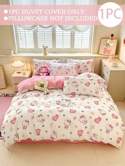  1pc Sanrio Bedding Duvet Cover, Hello Kitty, Kuromi, Cinnamoroll, No Filling, Cute Cartoon, Full Size, Soft & Comfortable, Suitable For Dorm, Home Bedroom, Hotel, All Seasons, Multiple Colors, Extra Large Bedding