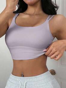 Sujetador deportivo minimalista de unicolor y de peso ligero que da forma para mujeres - Púrpura polvoriento - Ver 3