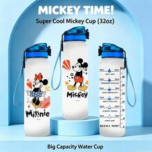 Disney 1个迪士尼塑料杯，印有米奇米妮卡通人物图案和容量刻度，32盎司耐用防漏杯，带吸管 - 白色 - 查看 4