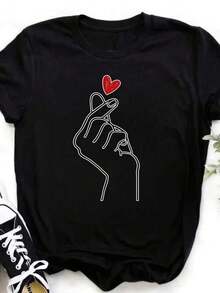 Maycaur, Nueva Camiseta Con Corazón De Dedo, Camisetas Para Mujer, Camisetas Gráficas Ulzzang Coreanas, Camisetas De Moda Para Mujer, Camisa Negra Para Niñas De Los Años 90 - Negro - Ver 1